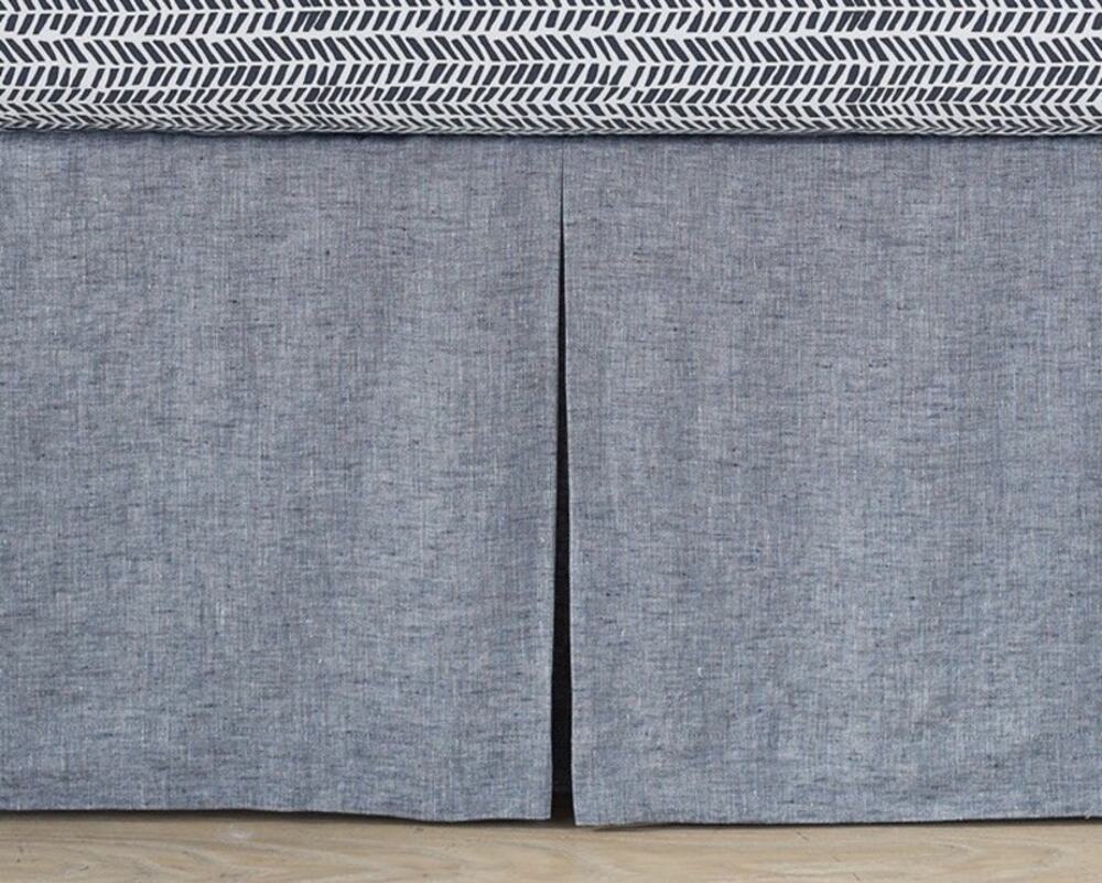 Pottery Barn Kids European Linen Cribskirt Indigo Blue Bed Skirt Dust Ruffle New